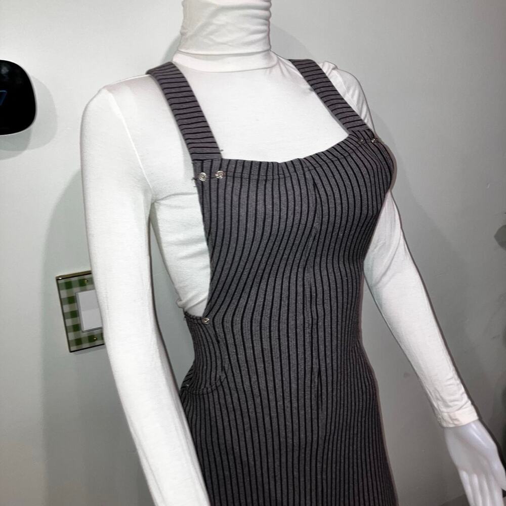 Vintage 90s y2k pinstriped pinafore overall mini dress made in italy - Picture 6 of 7